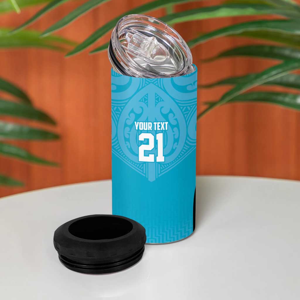 New Zealand Custom 4 in 1 Can Cooler Tumbler Fire Basketball Maori Tribal Sky Blue - Polynesian Pride