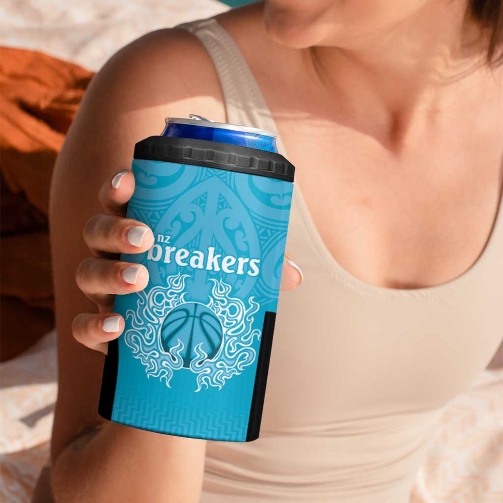 New Zealand Custom 4 in 1 Can Cooler Tumbler Fire Basketball Maori Tribal Sky Blue - Polynesian Pride