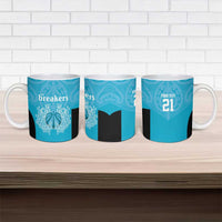 New Zealand Custom Ceramic Mug Fire Basketball Maori Tribal Sky Blue - Polynesian Pride
