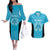 New Zealand Custom Couples Matching Off The Shoulder Long Sleeve Dress and Hawaiian Shirt Fire Basketball Maori Tribal Sky Blue - Polynesian Pride