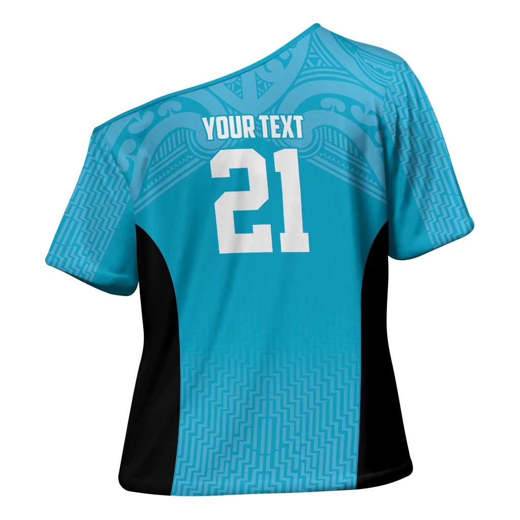 New Zealand Custom Cross Shoulder Shirt Fire Basketball Maori Tribal Sky Blue - Polynesian Pride