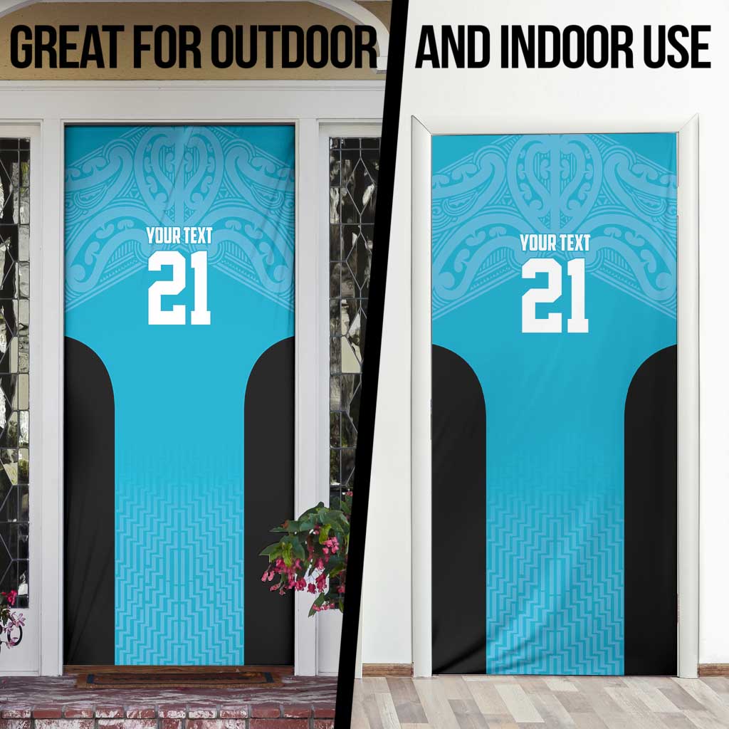 New Zealand Custom Door Cover Fire Basketball Maori Tribal Sky Blue - Polynesian Pride