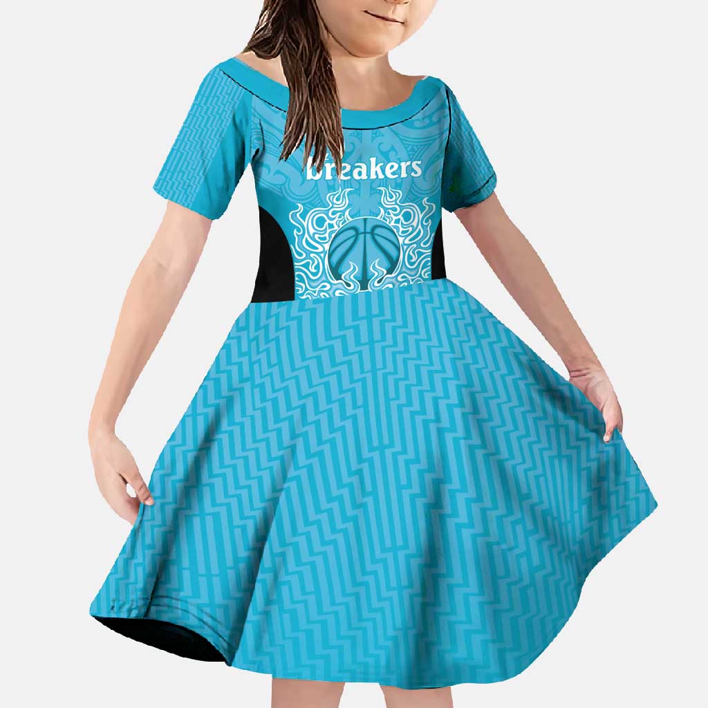New Zealand Custom Family Matching Off Shoulder Maxi Dress and Hawaiian Shirt Fire Basketball Maori Tribal Sky Blue LT9 Daughter's Dress Blue - Polynesian Pride