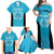 New Zealand Custom Family Matching Off Shoulder Maxi Dress and Hawaiian Shirt Fire Basketball Maori Tribal Sky Blue - Polynesian Pride