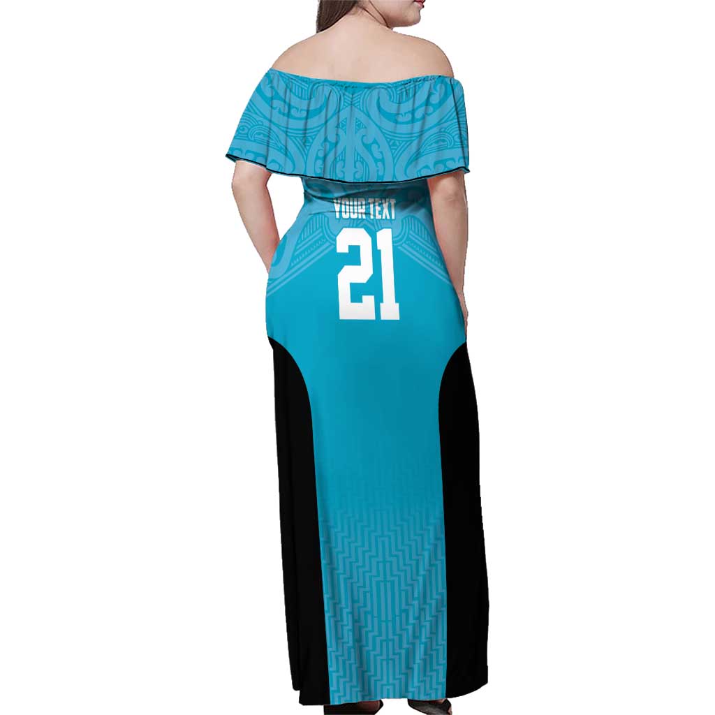 New Zealand Custom Family Matching Off Shoulder Maxi Dress and Hawaiian Shirt Fire Basketball Maori Tribal Sky Blue LT9 - Polynesian Pride