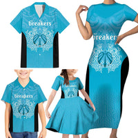 New Zealand Custom Family Matching Short Sleeve Bodycon Dress and Hawaiian Shirt Fire Basketball Maori Tribal Sky Blue LT9 - Polynesian Pride