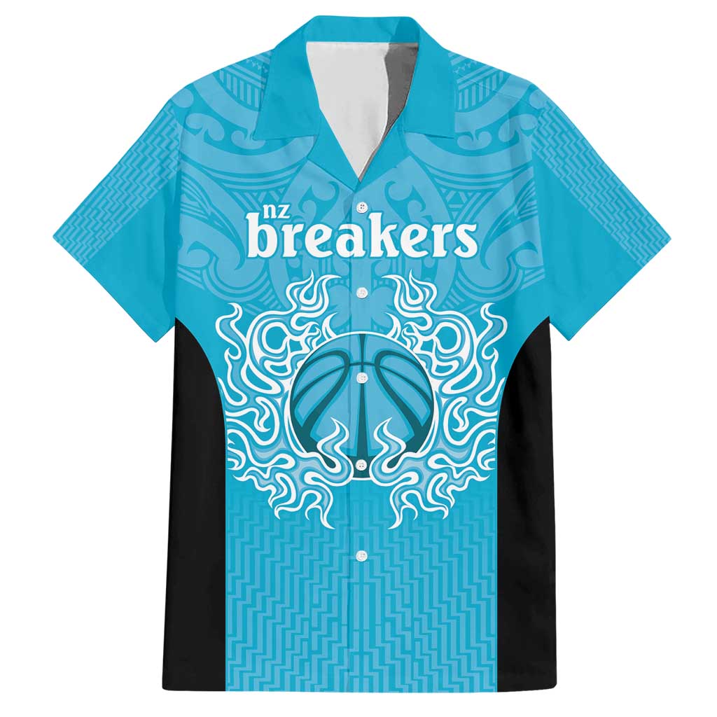 New Zealand Custom Family Matching Short Sleeve Bodycon Dress and Hawaiian Shirt Fire Basketball Maori Tribal Sky Blue LT9 Dad's Shirt - Short Sleeve Blue - Polynesian Pride