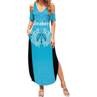 New Zealand Custom Family Matching Summer Maxi Dress and Hawaiian Shirt Fire Basketball Maori Tribal Sky Blue LT9 Mom's Dress Blue - Polynesian Pride