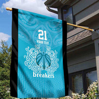 New Zealand Custom Garden Flag Fire Basketball Maori Tribal Sky Blue - Polynesian Pride