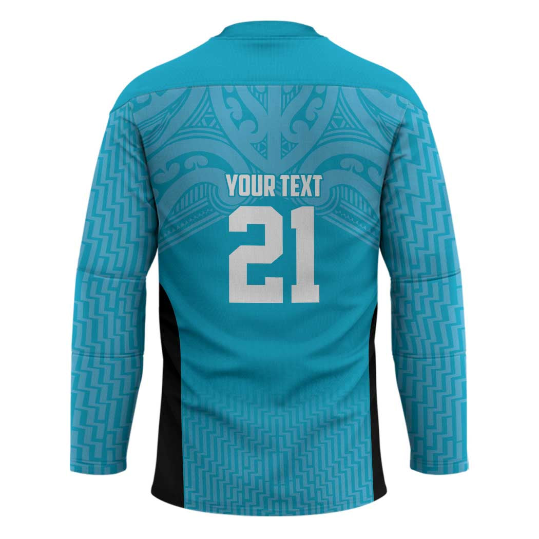 New Zealand Custom Hockey Jersey Fire Basketball Maori Tribal Sky Blue - Polynesian Pride