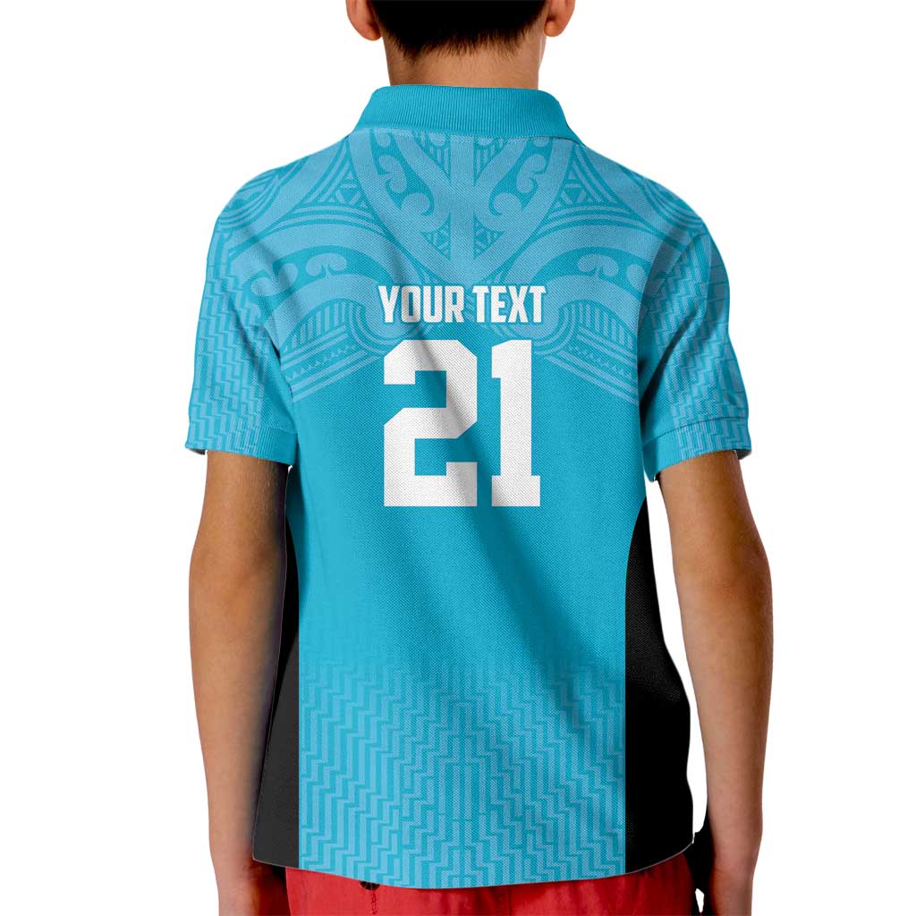 New Zealand Custom Kid Polo Shirt Fire Basketball Maori Tribal Sky Blue - Polynesian Pride