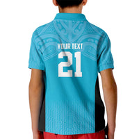 New Zealand Custom Kid Polo Shirt Fire Basketball Maori Tribal Sky Blue - Polynesian Pride