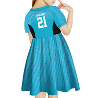 New Zealand Custom Kid Short Sleeve Dress Fire Basketball Maori Tribal Sky Blue - Polynesian Pride