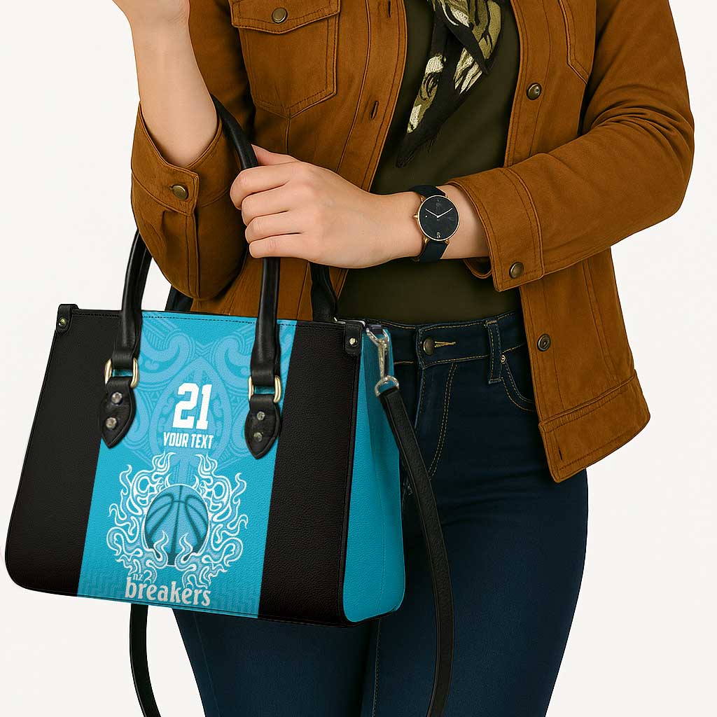New Zealand Custom Leather Bag Fire Basketball Maori Tribal Sky Blue - Polynesian Pride
