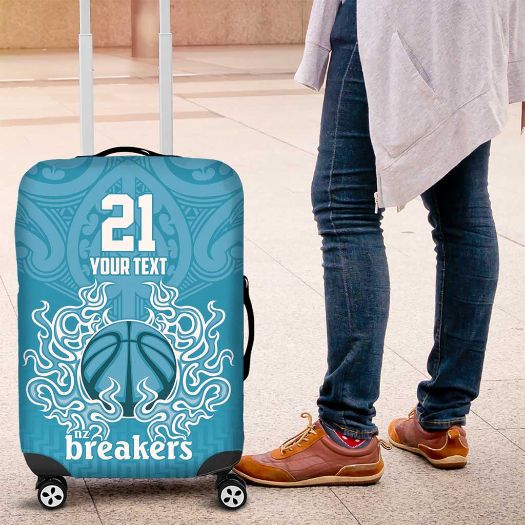 New Zealand Custom Luggage Cover Fire Basketball Maori Tribal Sky Blue - Polynesian Pride