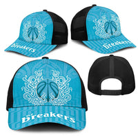 New Zealand Mesh Trucker Cap Fire Basketball Maori Tribal Sky Blue - Polynesian Pride