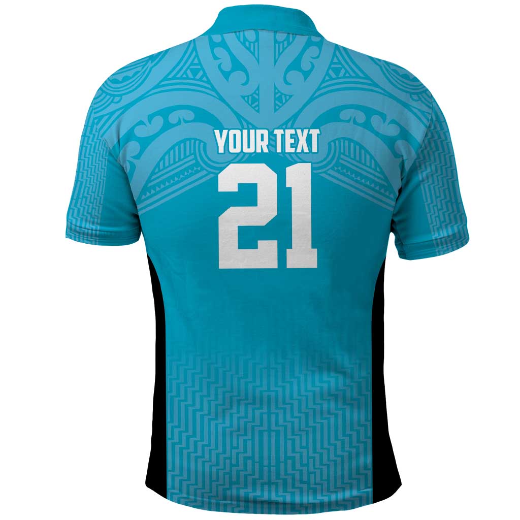 New Zealand Custom Polo Shirt Fire Basketball Maori Tribal Sky Blue - Polynesian Pride