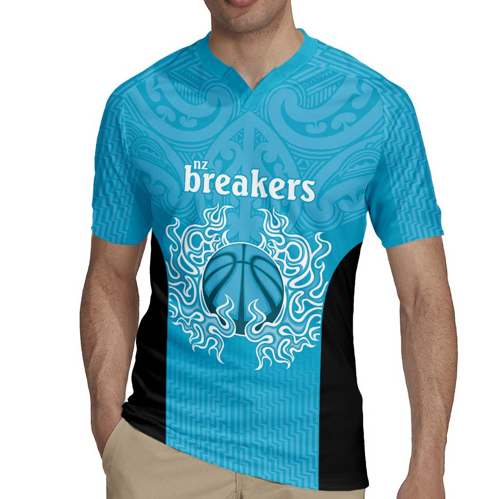 New Zealand Custom Rugby Jersey Fire Basketball Maori Tribal Sky Blue - Polynesian Pride