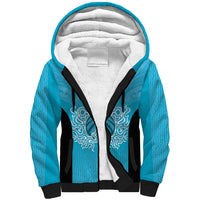 New Zealand Custom Sherpa Hoodie Fire Basketball Maori Tribal Sky Blue - Polynesian Pride
