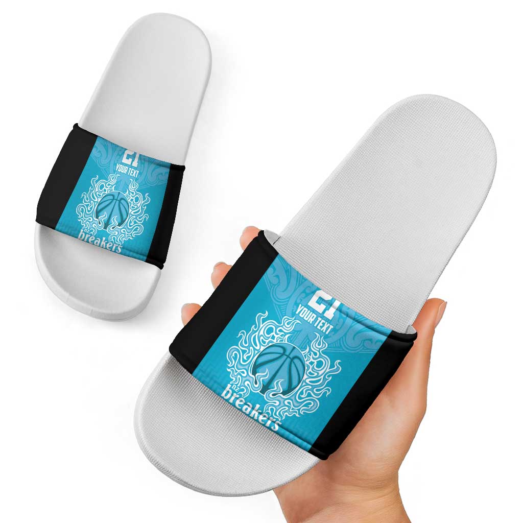New Zealand Custom Slide Sandals Fire Basketball Maori Tribal Sky Blue - Polynesian Pride