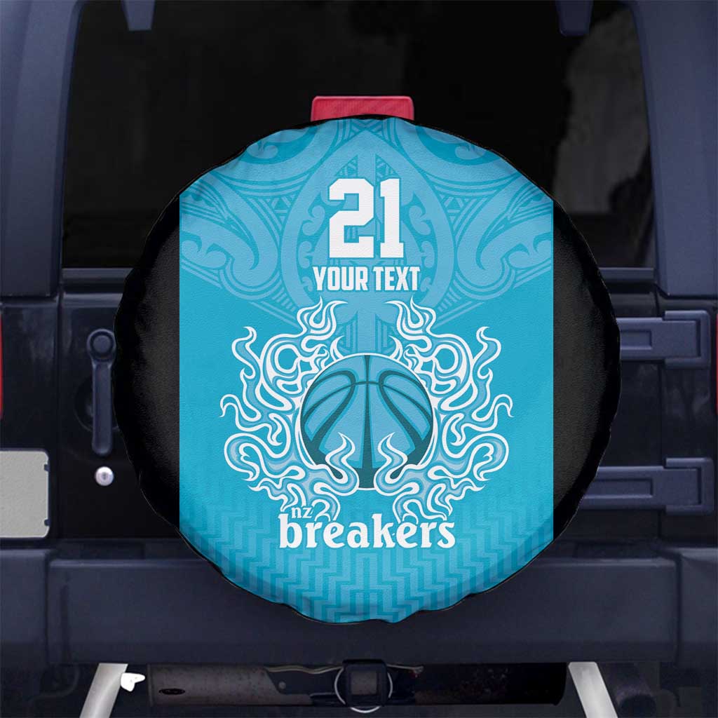 New Zealand Custom Spare Tire Cover Fire Basketball Maori Tribal Sky Blue - Polynesian Pride
