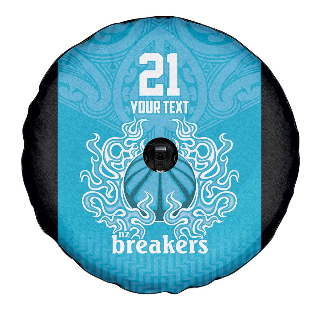 New Zealand Custom Spare Tire Cover Fire Basketball Maori Tribal Sky Blue - Polynesian Pride