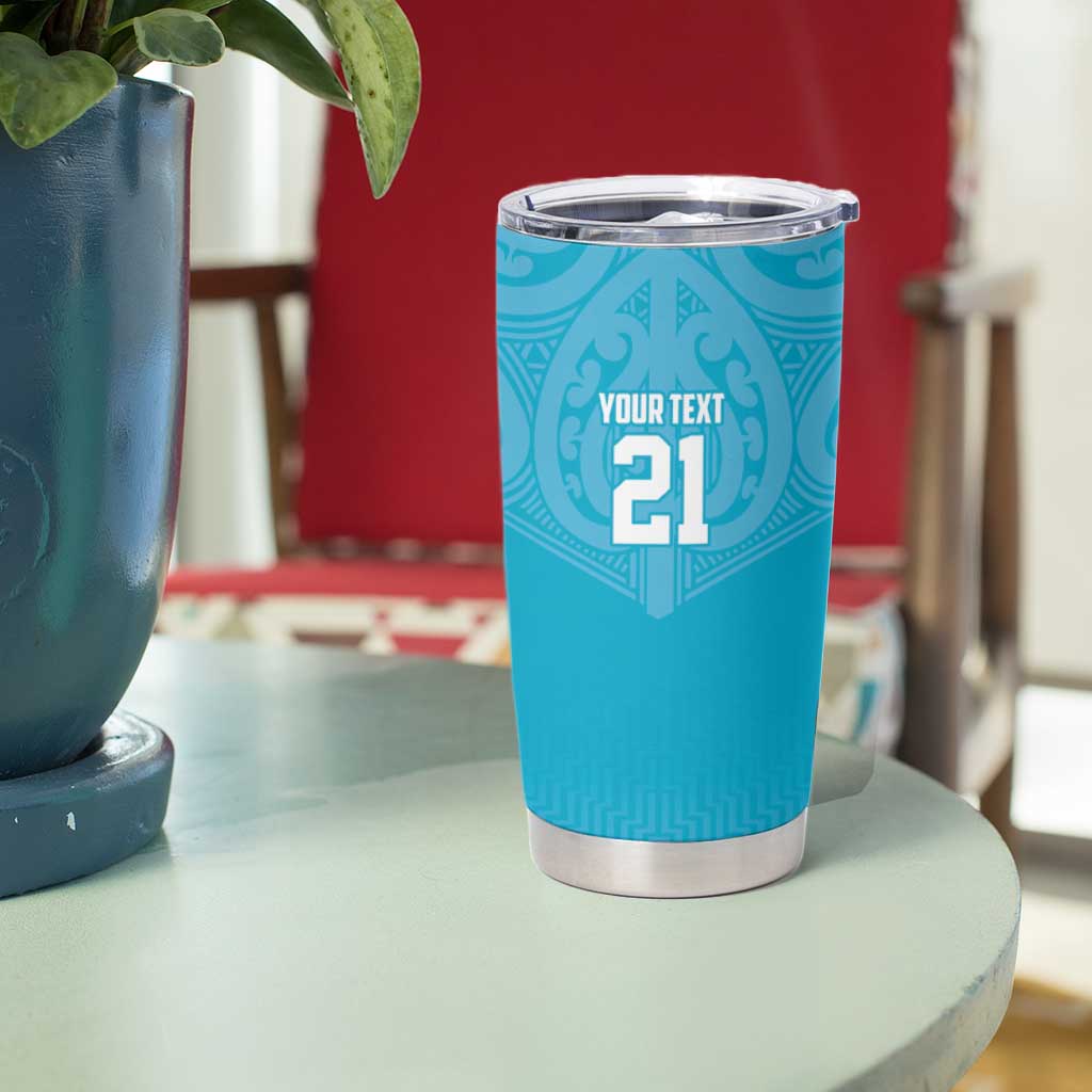 New Zealand Custom Tumbler Cup Fire Basketball Maori Tribal Sky Blue - Polynesian Pride