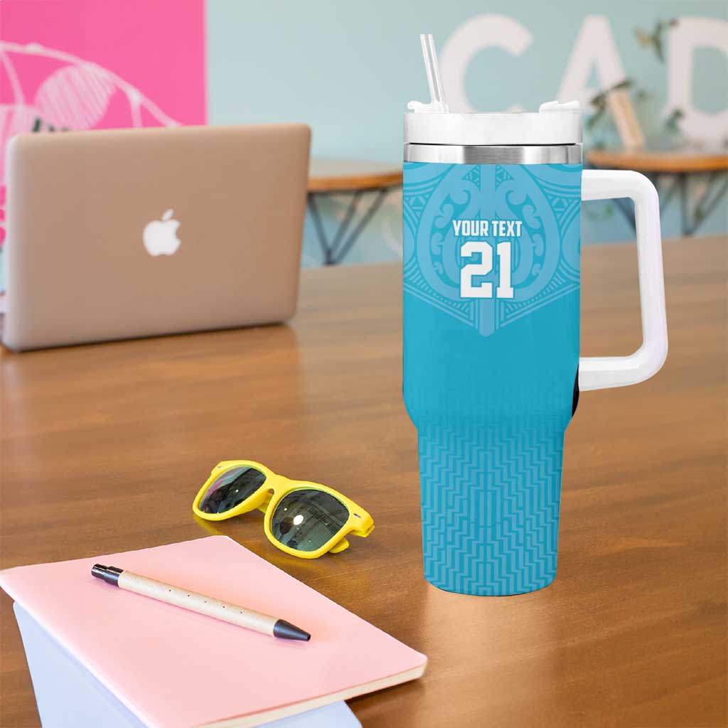 New Zealand Custom Tumbler With Handle Fire Basketball Maori Tribal Sky Blue - Polynesian Pride