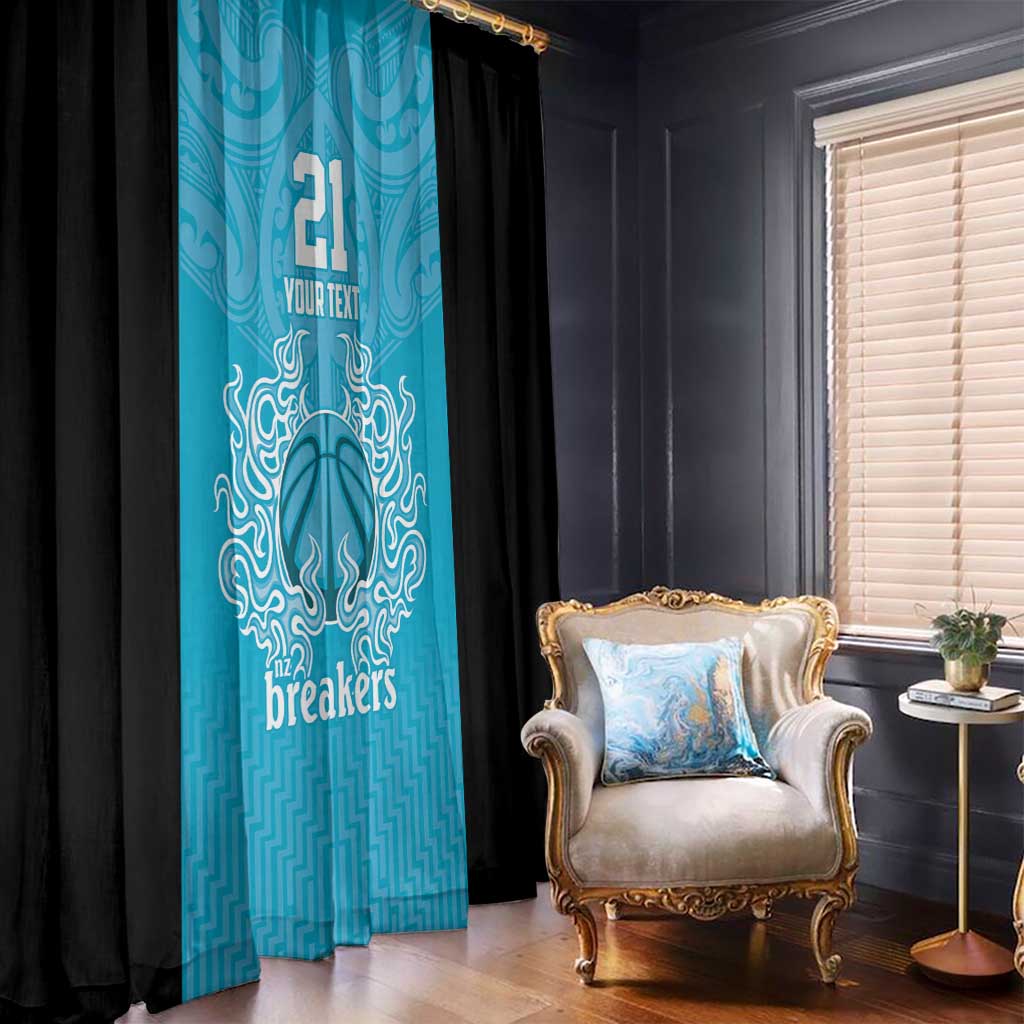 New Zealand Custom Window Curtain Fire Basketball Maori Tribal Sky Blue - Polynesian Pride