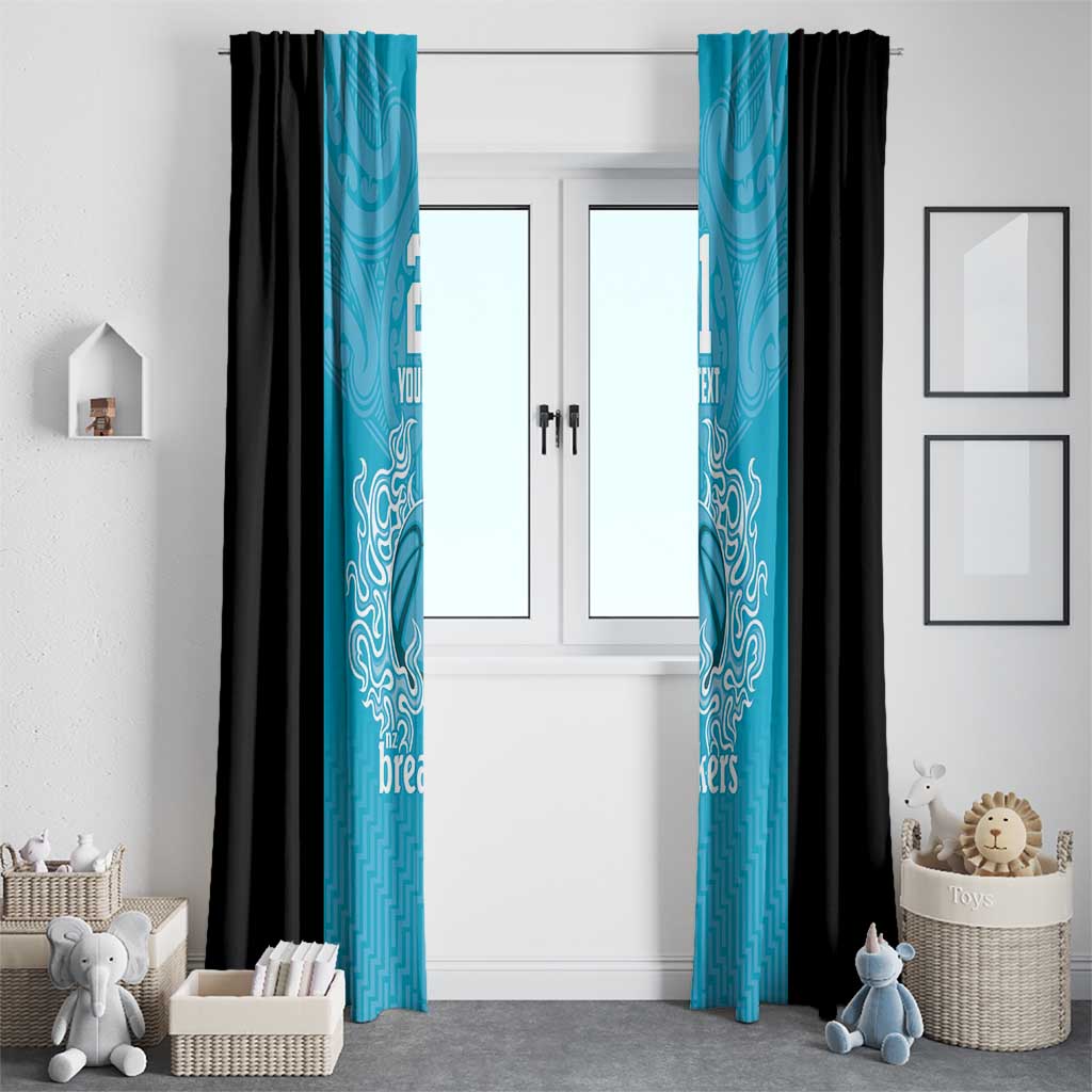 New Zealand Custom Window Curtain Fire Basketball Maori Tribal Sky Blue - Polynesian Pride
