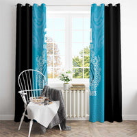 New Zealand Custom Window Curtain Fire Basketball Maori Tribal Sky Blue - Polynesian Pride