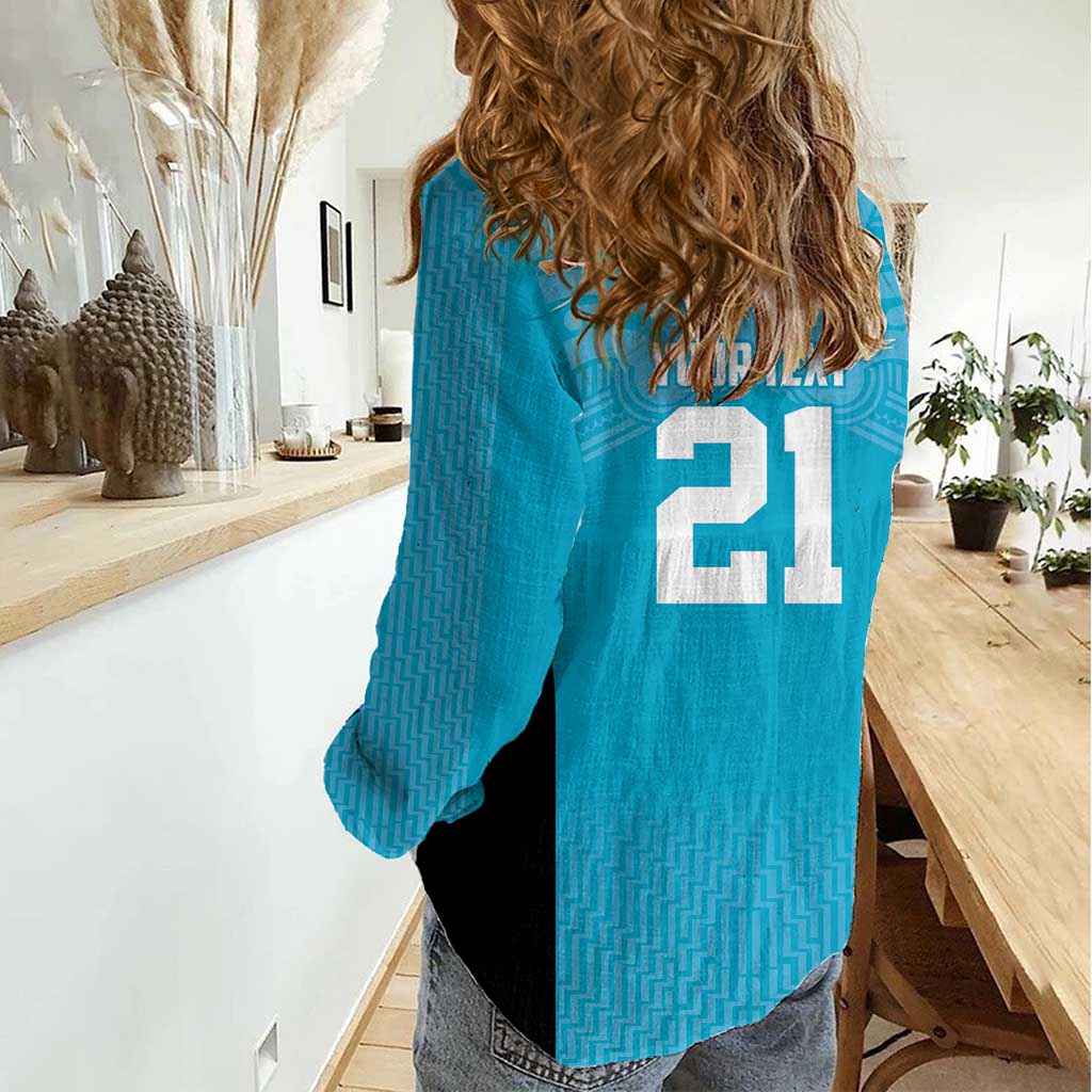 New Zealand Custom Women Casual Shirt Fire Basketball Maori Tribal Sky Blue LT9 - Polynesian Pride