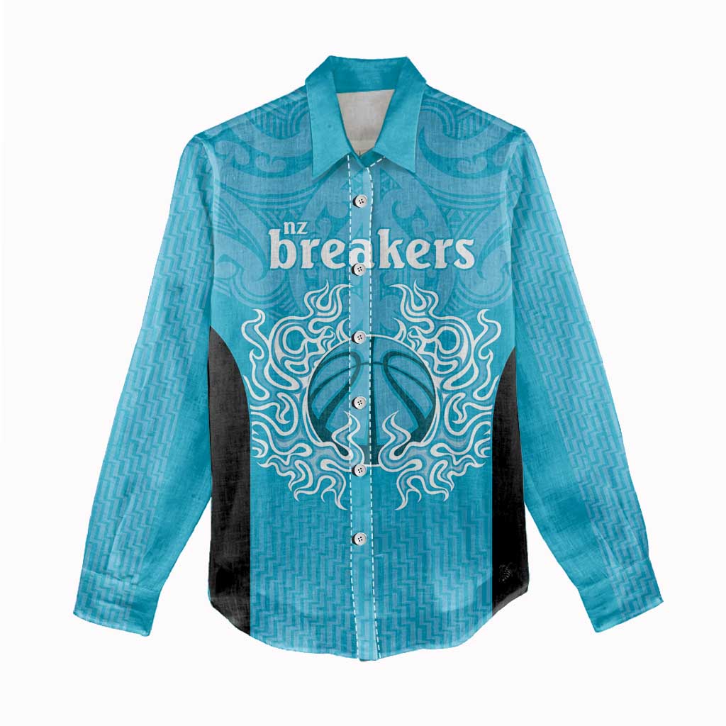 New Zealand Custom Women Casual Shirt Fire Basketball Maori Tribal Sky Blue LT9 - Polynesian Pride