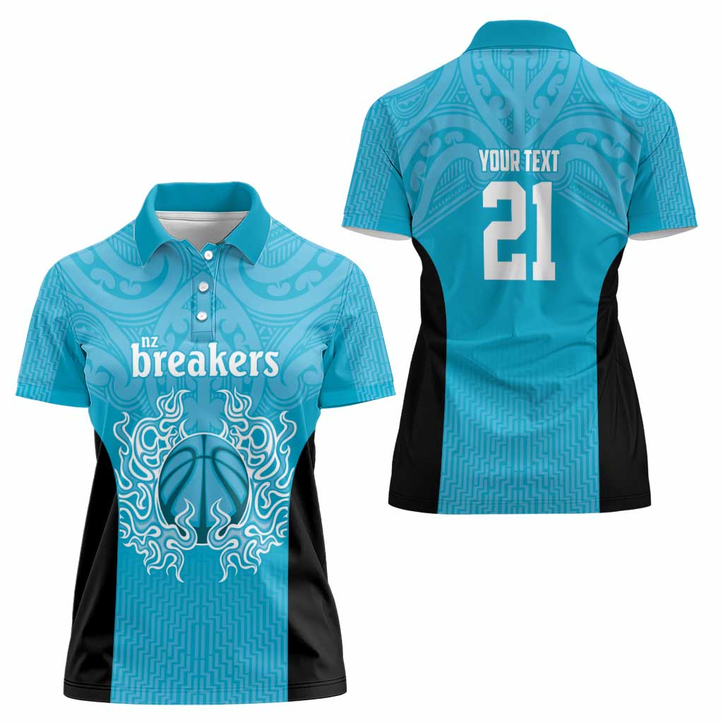 New Zealand Custom Women Polo Shirt Fire Basketball Maori Tribal Sky Blue LT9 - Polynesian Pride