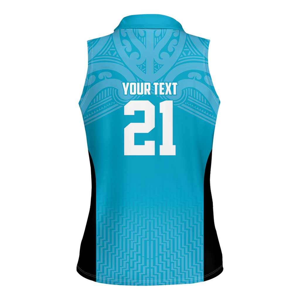 New Zealand Custom Women Sleeveless Polo Shirt Fire Basketball Maori Tribal Sky Blue LT9 - Polynesian Pride