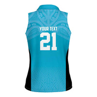 New Zealand Custom Women Sleeveless Polo Shirt Fire Basketball Maori Tribal Sky Blue LT9 - Polynesian Pride