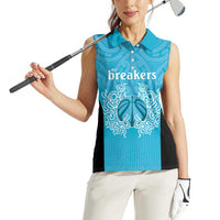 New Zealand Custom Women Sleeveless Polo Shirt Fire Basketball Maori Tribal Sky Blue LT9 - Polynesian Pride