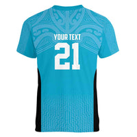 New Zealand Custom Women V-Neck T-Shirt Fire Basketball Maori Tribal Sky Blue LT9 - Polynesian Pride
