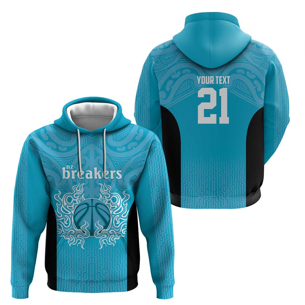 New Zealand Custom Zip Hoodie Fire Basketball Maori Tribal Sky Blue - Polynesian Pride
