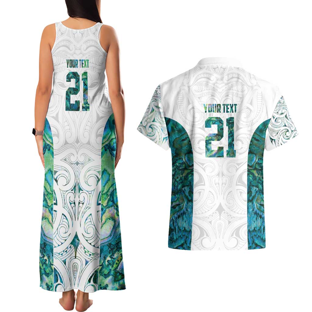 Custom New Zealand Aotearoa Couples Matching Tank Maxi Dress and Hawaiian Shirt Green Maori Paua Shell Indigenous - Polynesian Pride