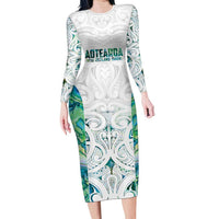 Custom New Zealand Aotearoa Family Matching Long Sleeve Bodycon Dress and Hawaiian Shirt Green Maori Paua Shell Indigenous LT9 Mom's Dress Green - Polynesian Pride