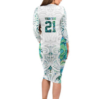Custom New Zealand Aotearoa Family Matching Long Sleeve Bodycon Dress and Hawaiian Shirt Green Maori Paua Shell Indigenous LT9 - Polynesian Pride