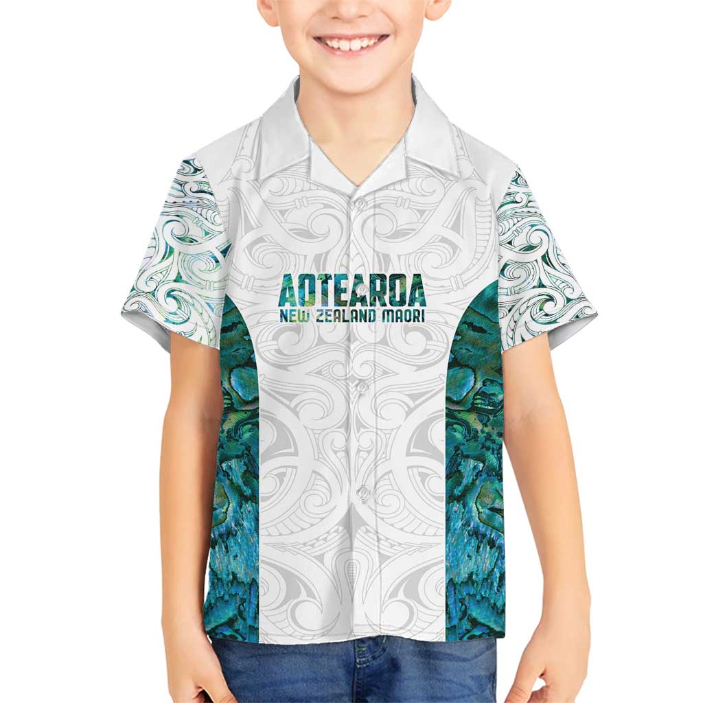 Custom New Zealand Aotearoa Family Matching Long Sleeve Bodycon Dress and Hawaiian Shirt Green Maori Paua Shell Indigenous LT9 Son's Shirt Green - Polynesian Pride