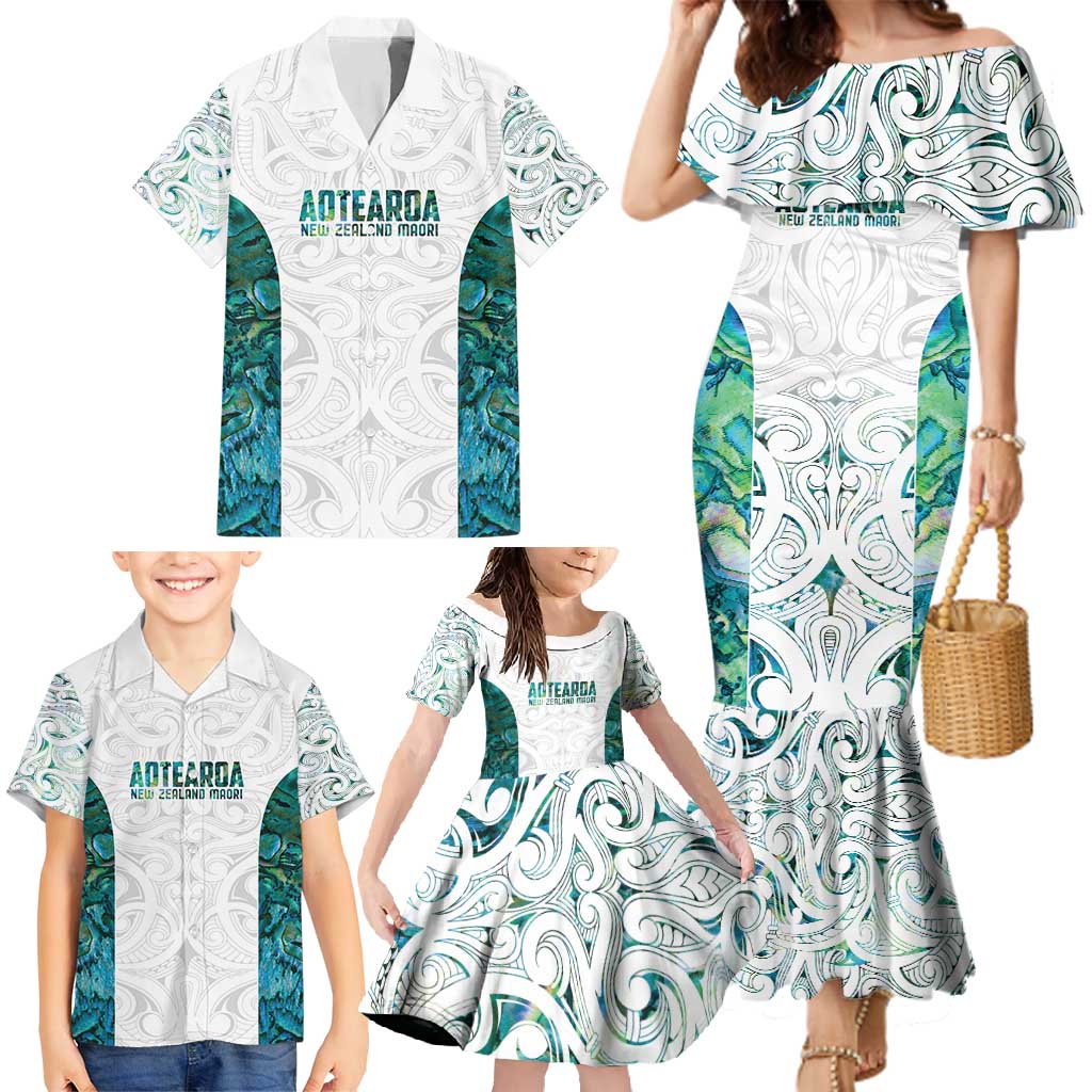 Custom New Zealand Aotearoa Family Matching Mermaid Dress and Hawaiian Shirt Green Maori Paua Shell Indigenous LT9 - Polynesian Pride