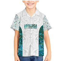 Custom New Zealand Aotearoa Family Matching Mermaid Dress and Hawaiian Shirt Green Maori Paua Shell Indigenous LT9 Son's Shirt Green - Polynesian Pride