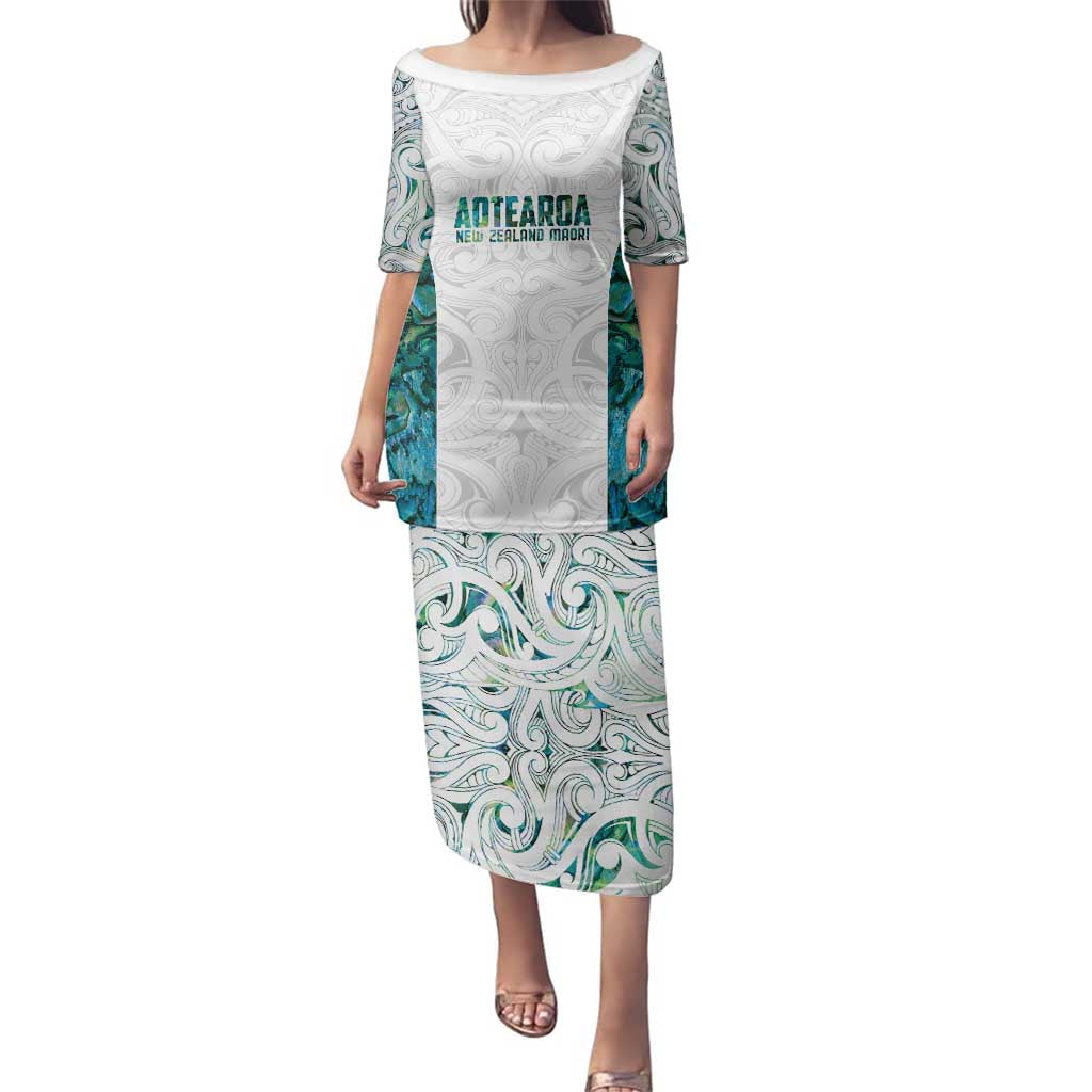 Custom New Zealand Aotearoa Family Matching Puletasi and Hawaiian Shirt Green Maori Paua Shell Indigenous - Polynesian Pride