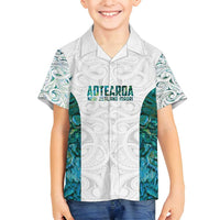 Custom New Zealand Aotearoa Family Matching Summer Maxi Dress and Hawaiian Shirt Green Maori Paua Shell Indigenous LT9 Son's Shirt Green - Polynesian Pride