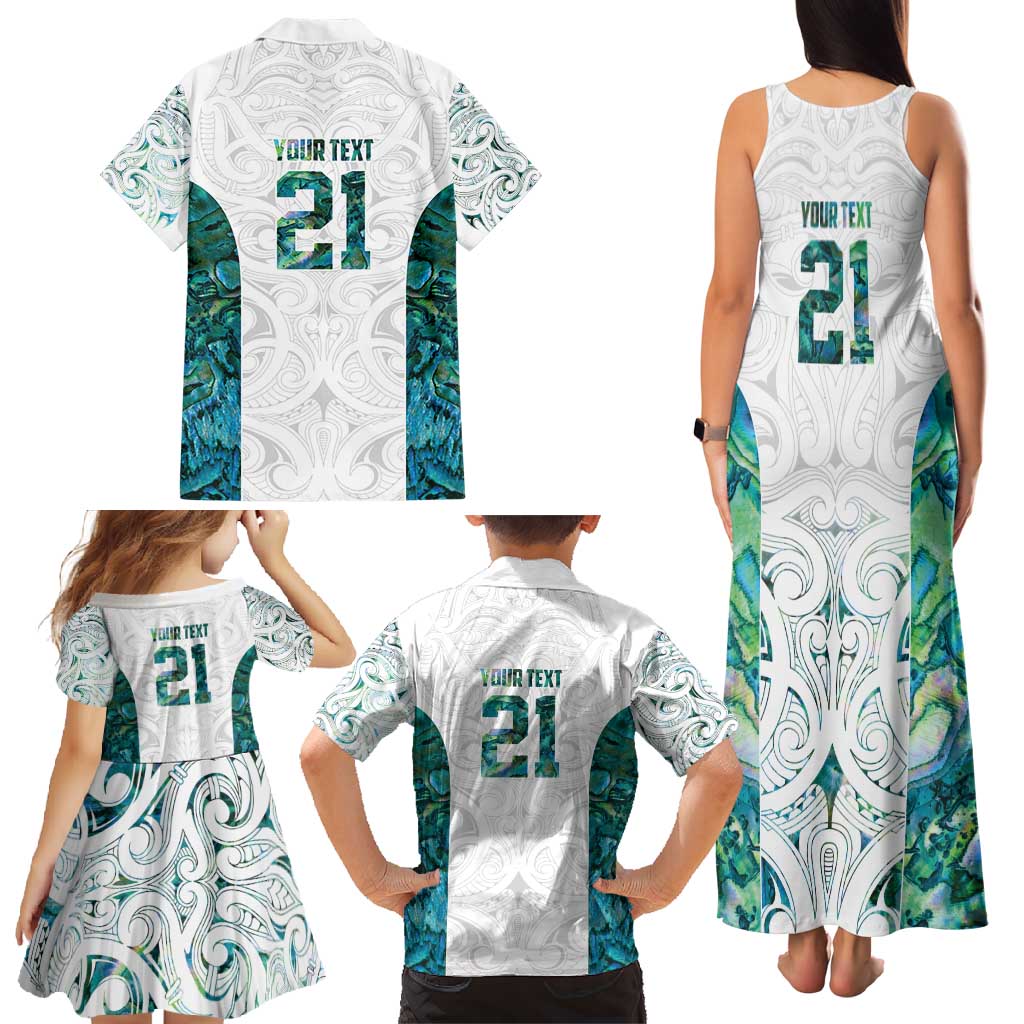 Custom New Zealand Aotearoa Family Matching Tank Maxi Dress and Hawaiian Shirt Green Maori Paua Shell Indigenous LT9 - Polynesian Pride