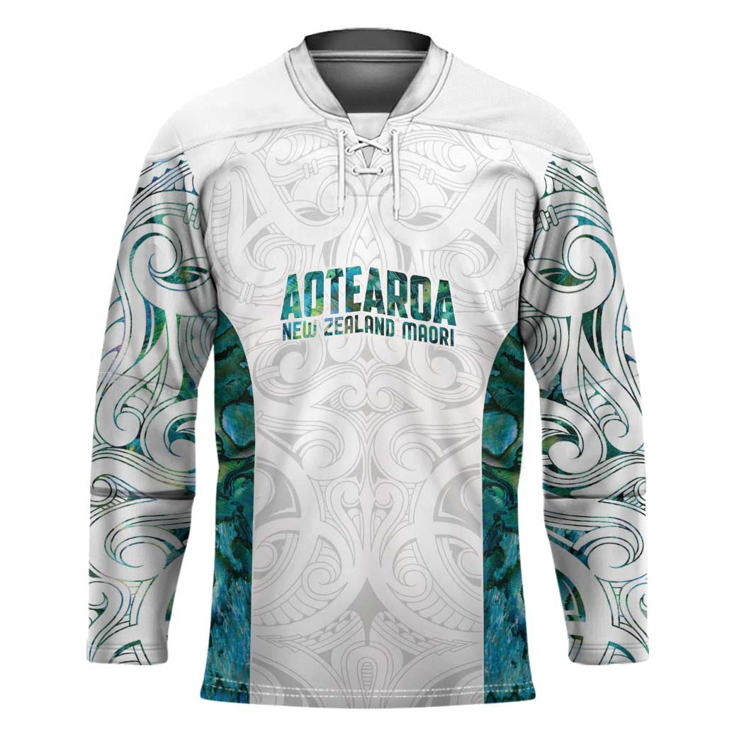 Custom New Zealand Aotearoa Hockey Jersey Green Maori Paua Shell Indigenous - Polynesian Pride