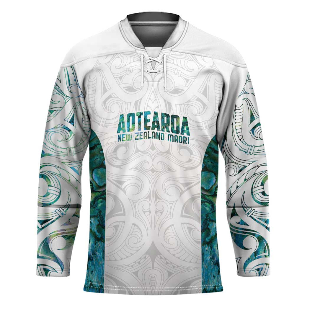 Custom New Zealand Aotearoa Hockey Jersey Green Maori Paua Shell Indigenous - Polynesian Pride